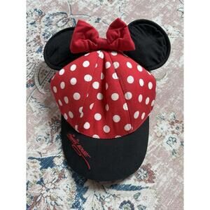 Walt Disney World Minnie Mouse Baseball Polka Dot Hat Cap w/ Ears Bow YOUTH
